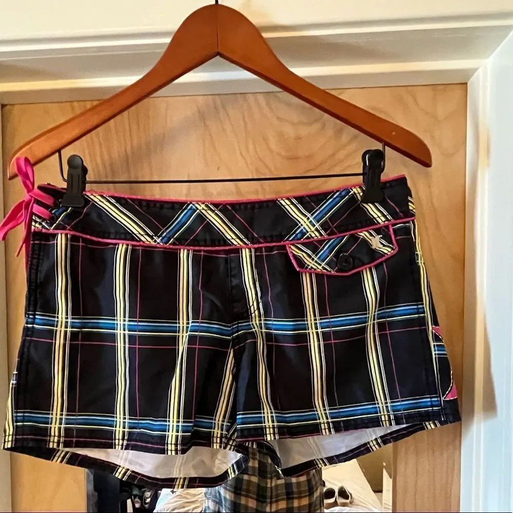 Hurley Plaid Side Tie Short Board Shorts sz 5